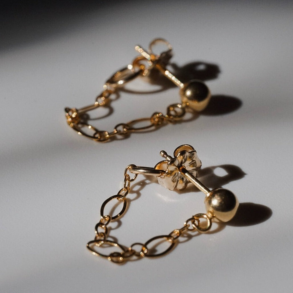 Ball Chain Drop Stud Earrings - Choose Your Metal - Sterling Silver or Gold Fill