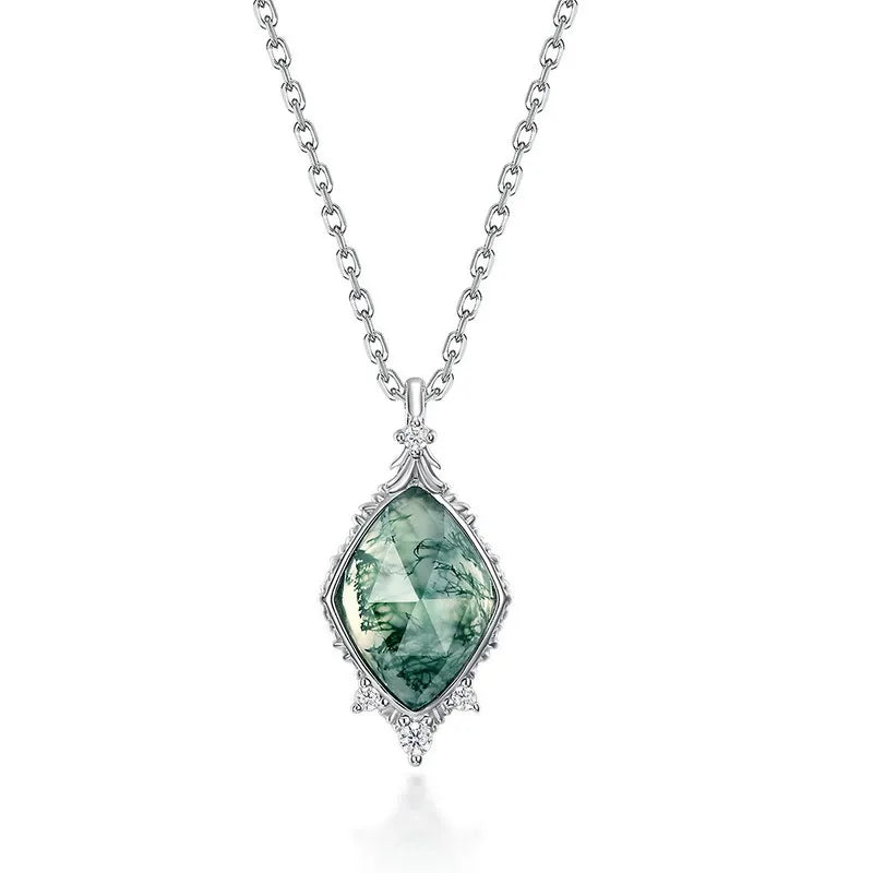 ‘Moss Facet’ Unique Cut Non-Traditional Moss Agate Pendant for Women