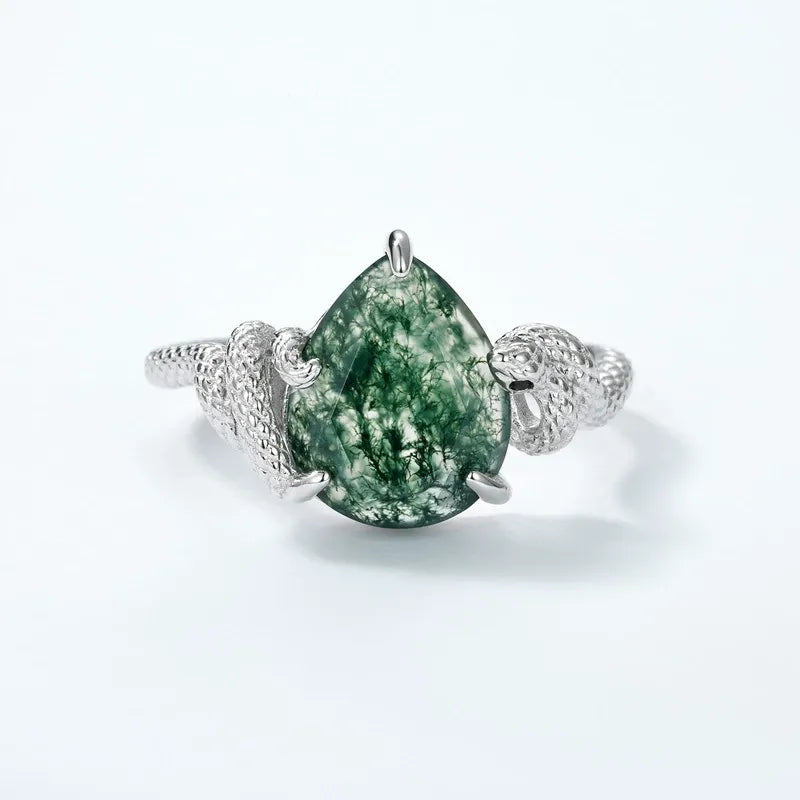 Natural Moss Agate Ring Unique Elegant Design Ring