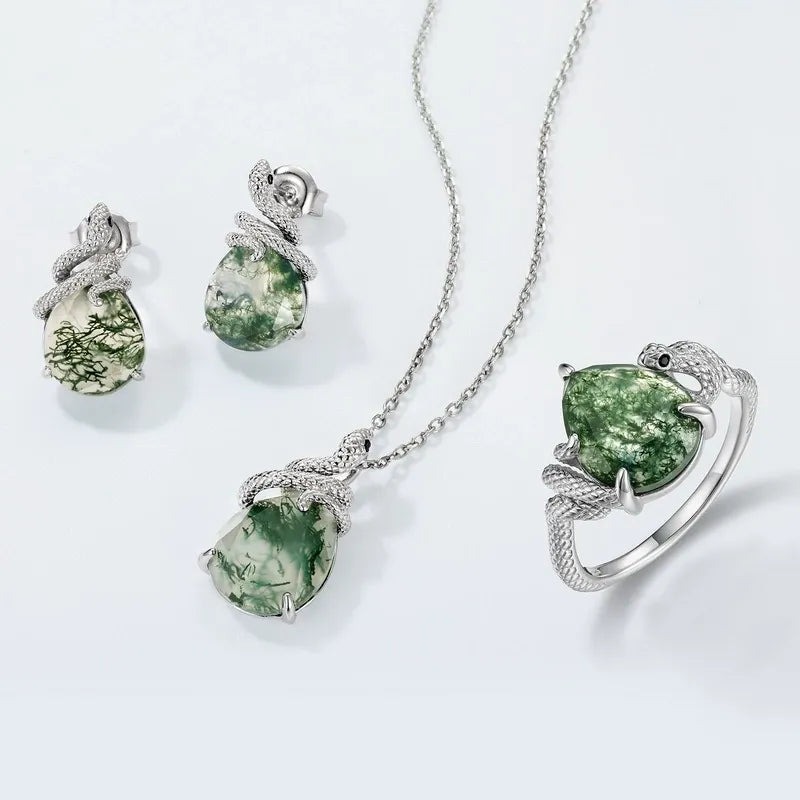 Natural Moss Agate Ring Unique Elegant Design Ring