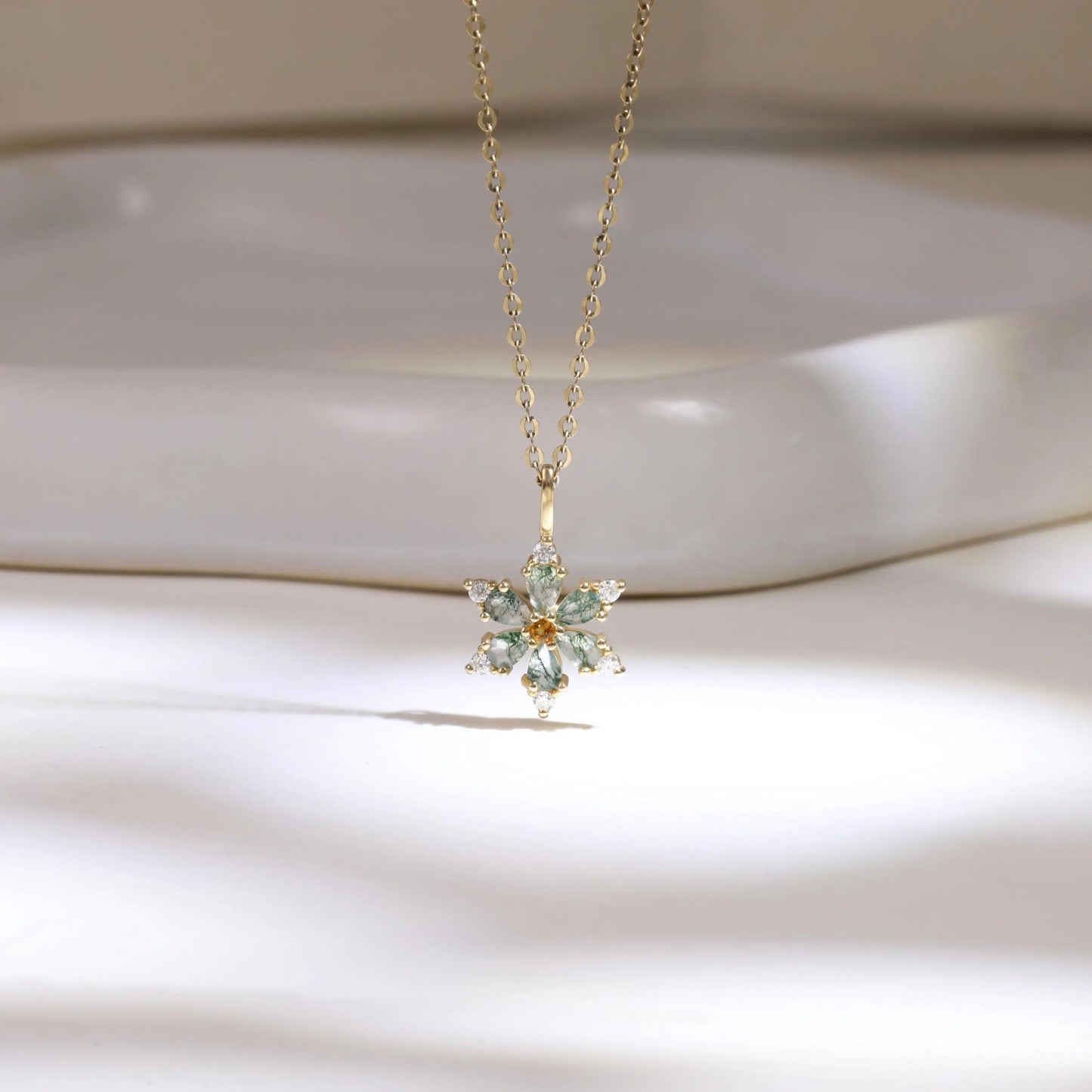 Marquise Cut Moss Agate Leaf  Necklace - ‘Clarissa’