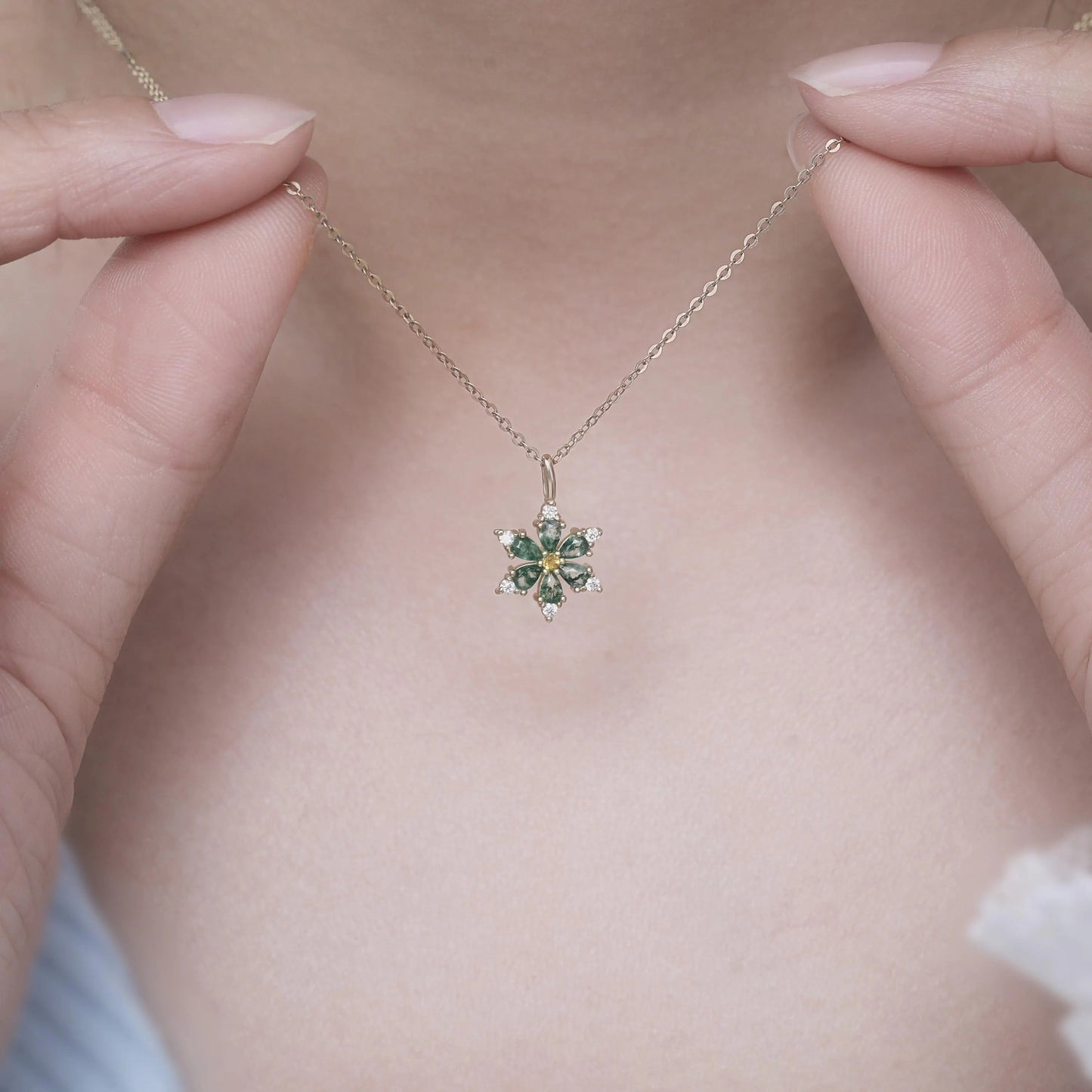Marquise Cut Moss Agate Leaf  Necklace - ‘Clarissa’