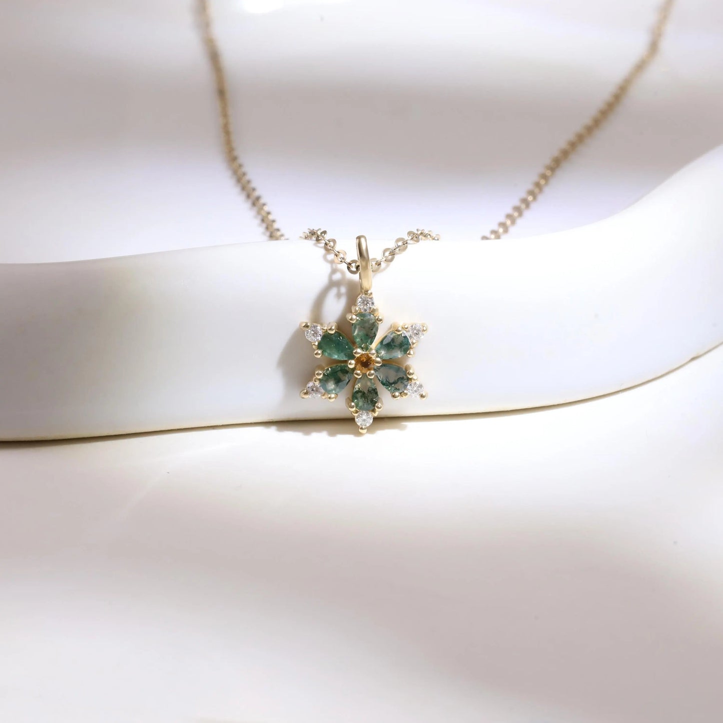 Marquise Cut Moss Agate Leaf  Necklace - ‘Clarissa’