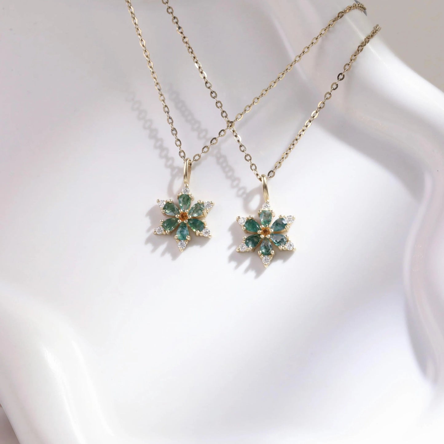Marquise Cut Moss Agate Leaf  Necklace - ‘Clarissa’