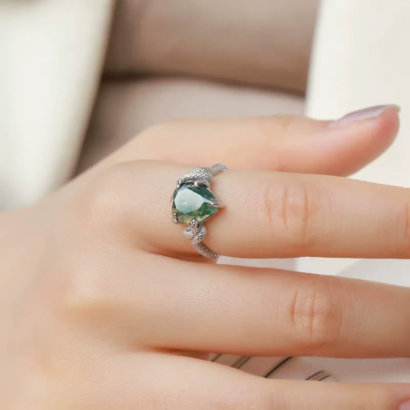 Natural Moss Agate Ring Unique Elegant Design Ring