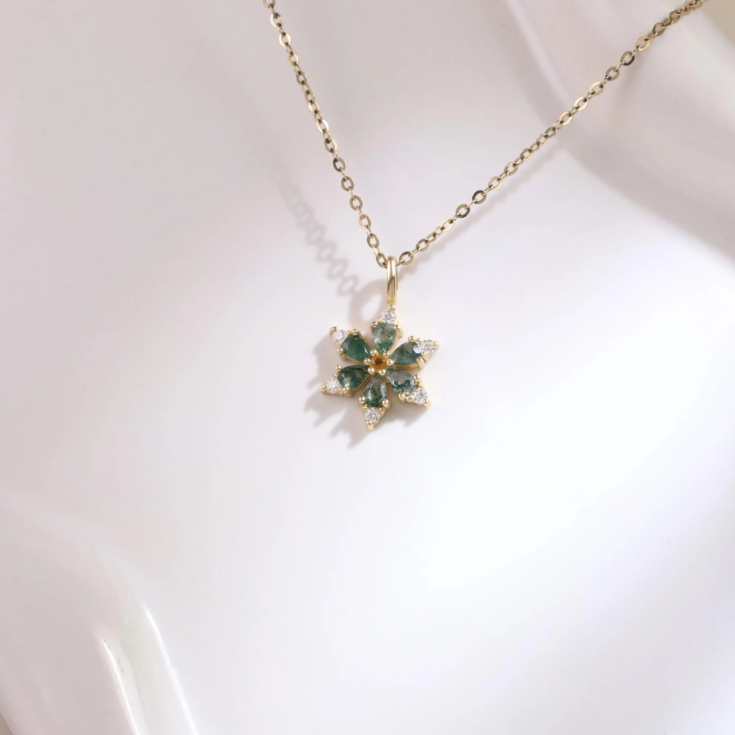 Marquise Cut Moss Agate Leaf  Necklace - ‘Clarissa’