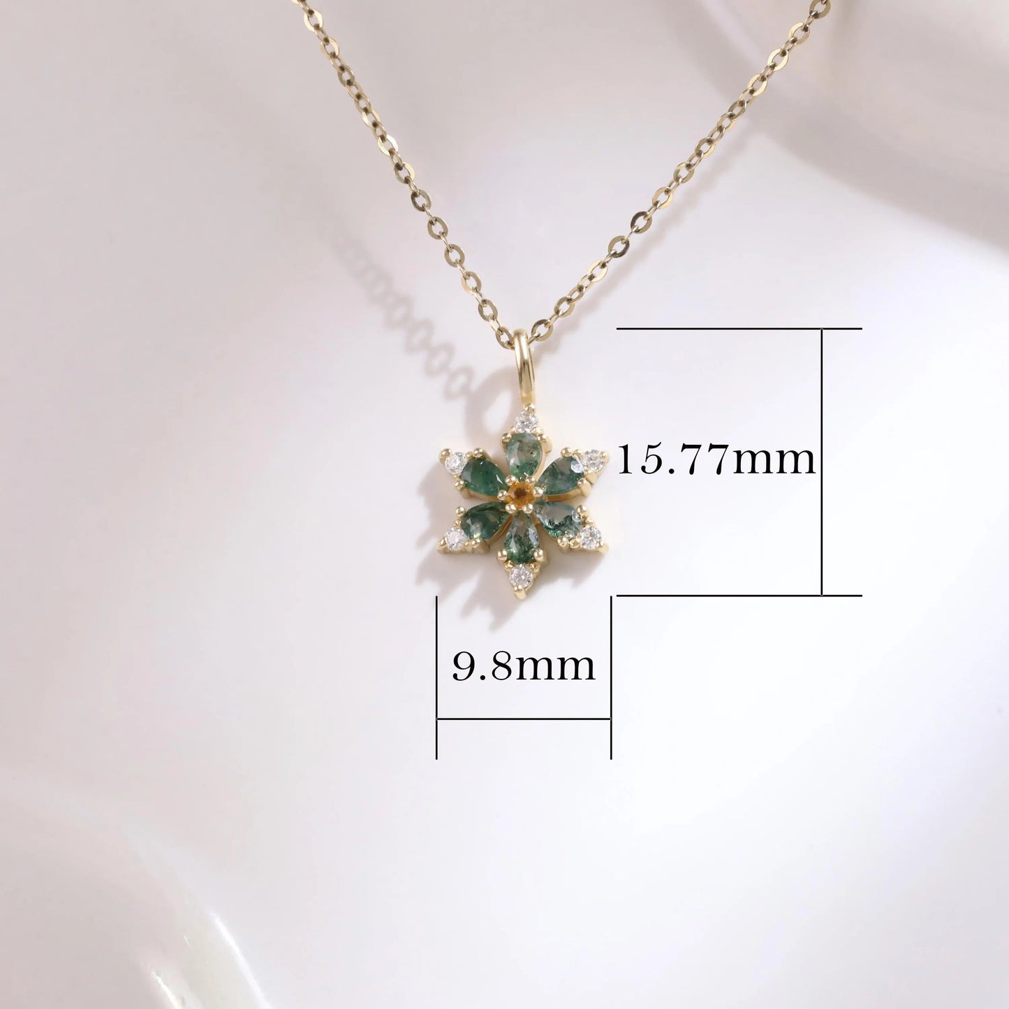Marquise Cut Moss Agate Leaf  Necklace - ‘Clarissa’
