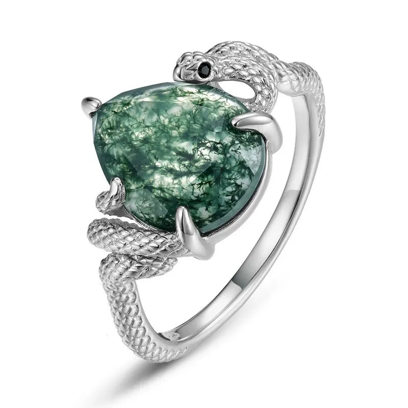 Natural Moss Agate Ring Unique Elegant Design Ring