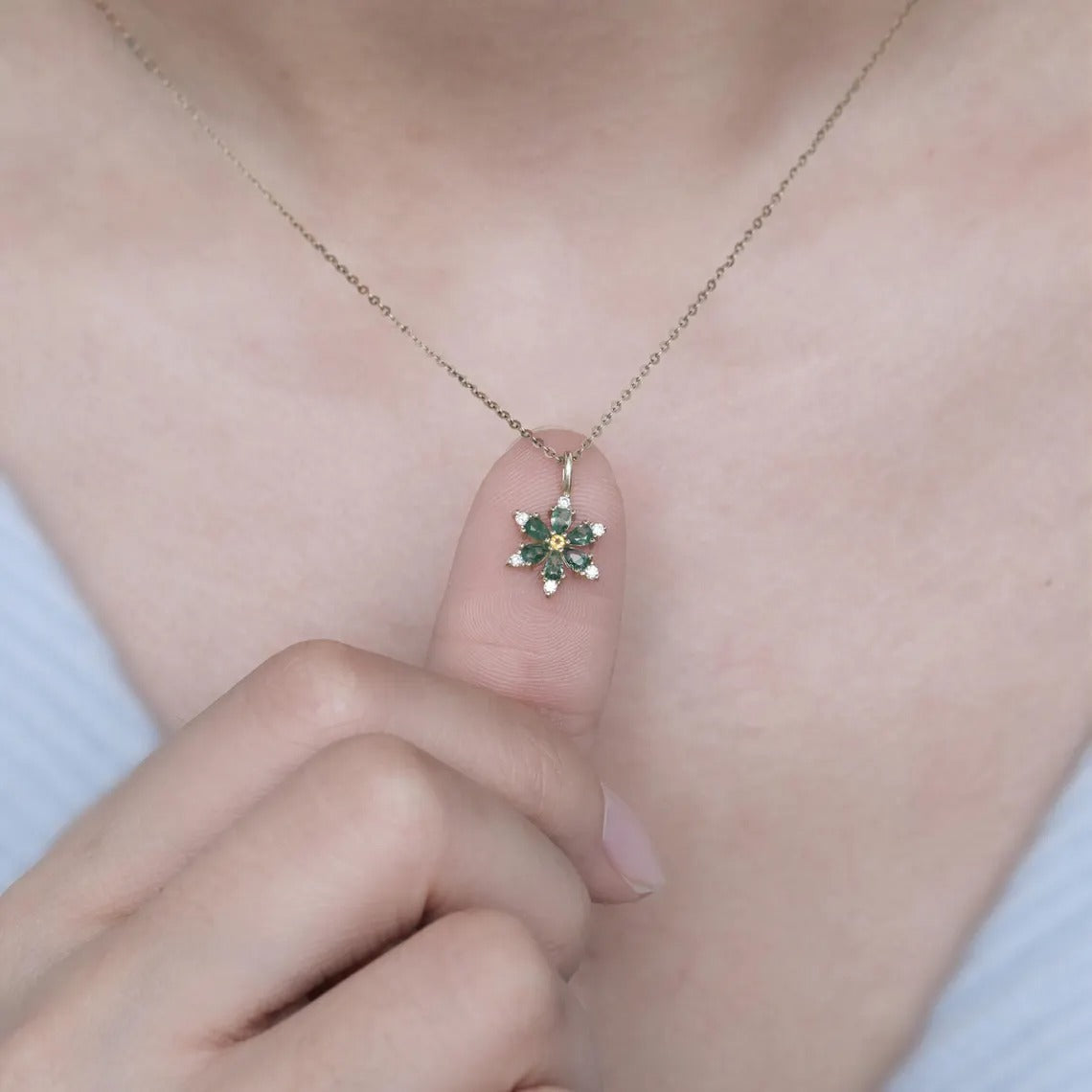Marquise Cut Moss Agate Leaf  Necklace - ‘Clarissa’