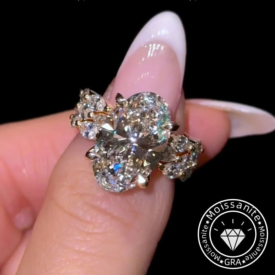 Dimensional Oval Cut 5.0 Ct 3PC Ring 925 Sterling Silver Wedding Ring Set