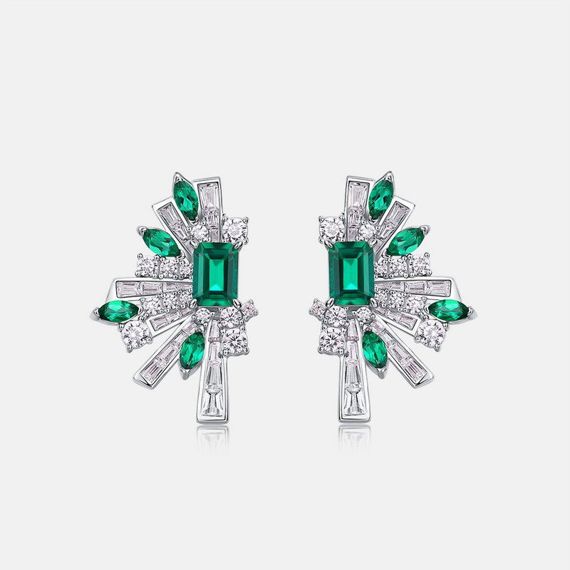 Vintage Style Emerald and Baguette Crystal Fan Earrings