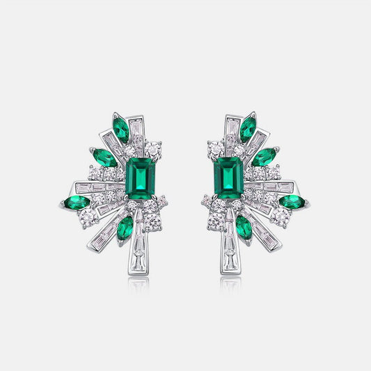 Vintage Style Emerald and Baguette Crystal Fan Earrings