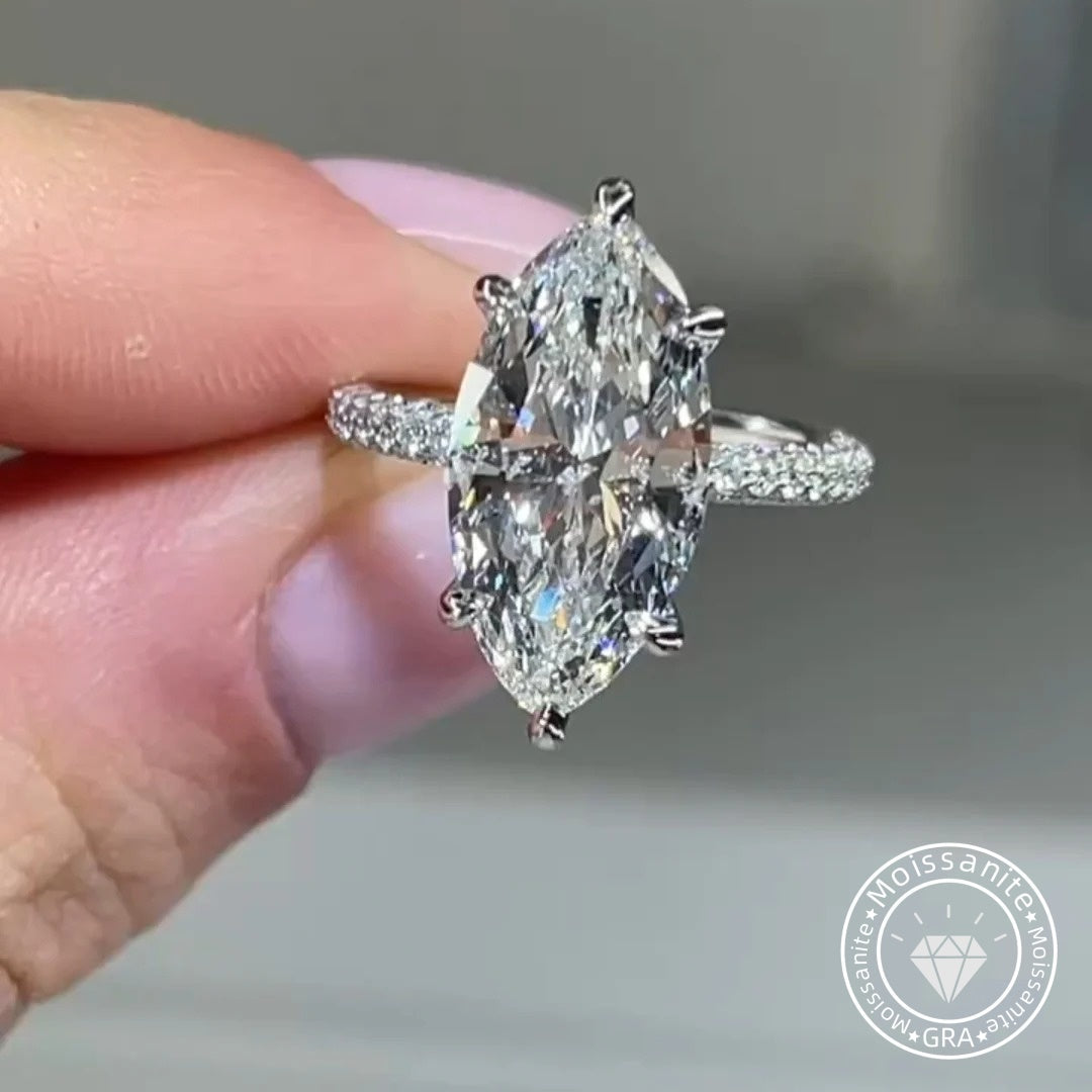 Deluxe Hidden Halo Marquise Cut 5.0ct Engagement Ring In Sterling Silver