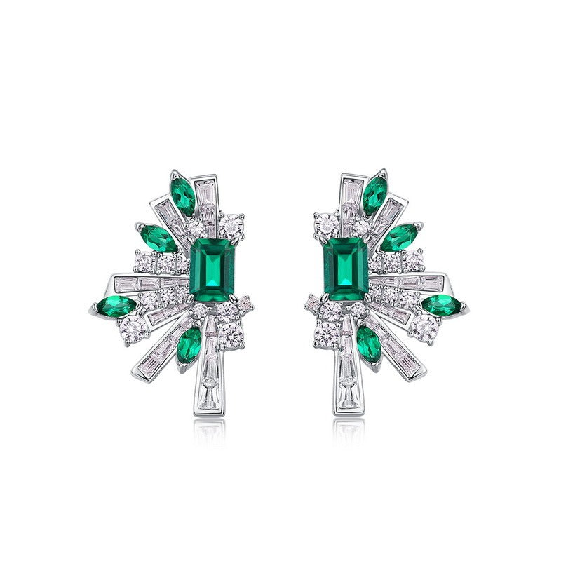 Vintage Style Emerald and Baguette Crystal Fan Earrings