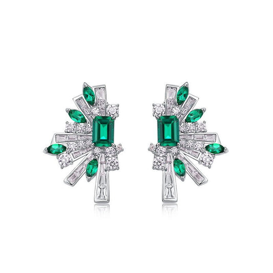 Vintage Style Emerald and Baguette Crystal Fan Earrings