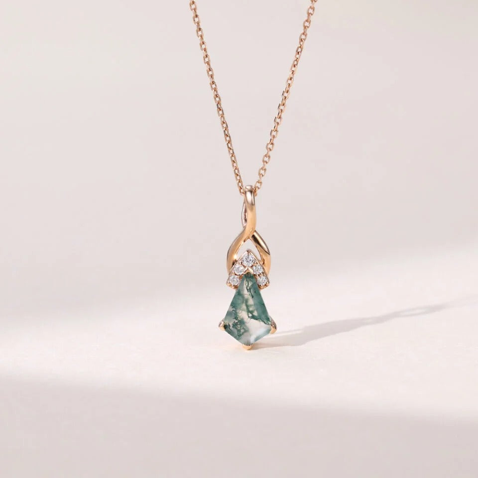 Kite Cut Moss Agate Mystical Necklace - ‘Emerald’
