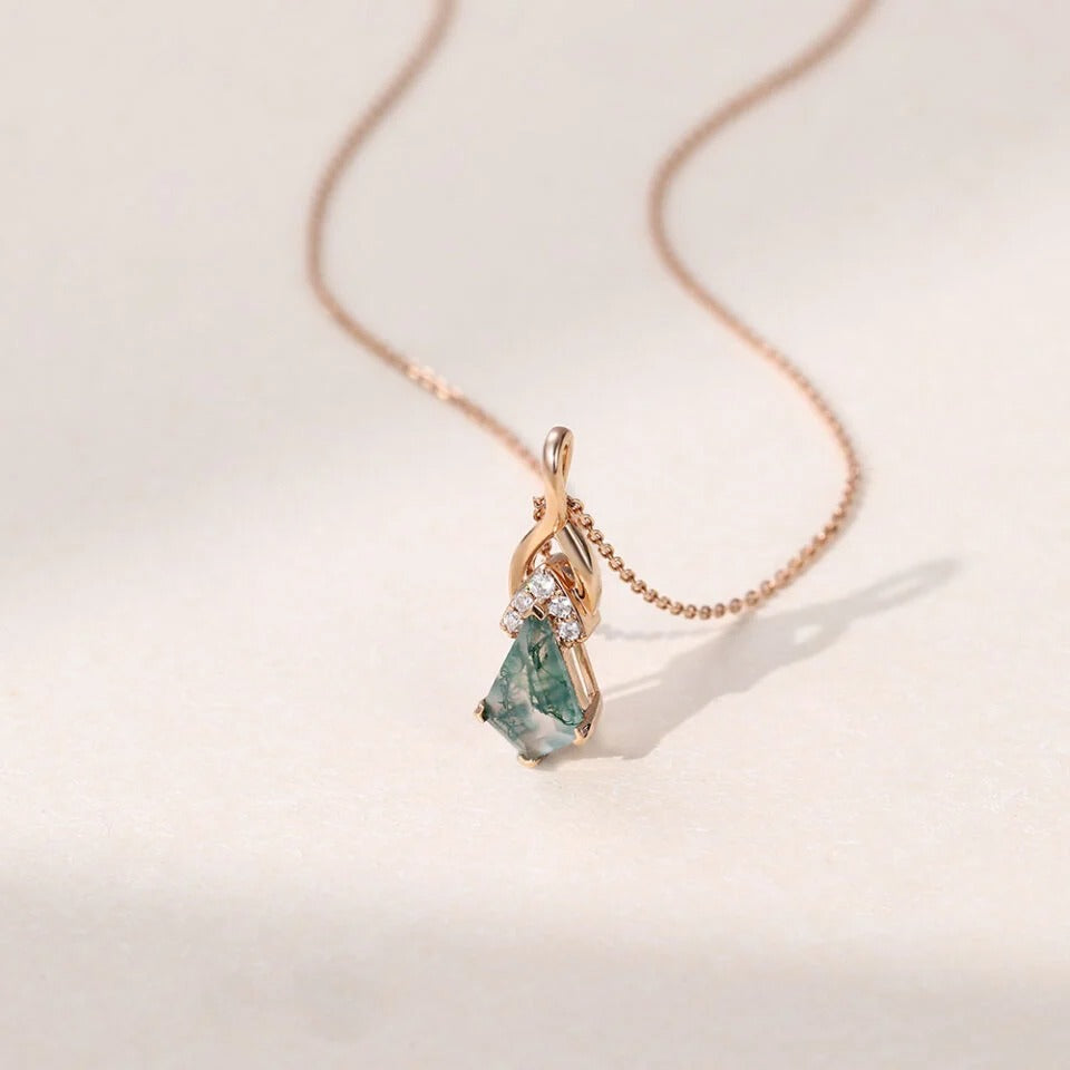 Kite Cut Moss Agate Mystical Necklace - ‘Emerald’