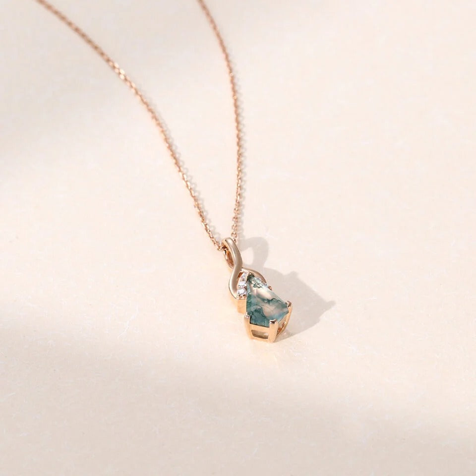 Kite Cut Moss Agate Mystical Necklace - ‘Emerald’