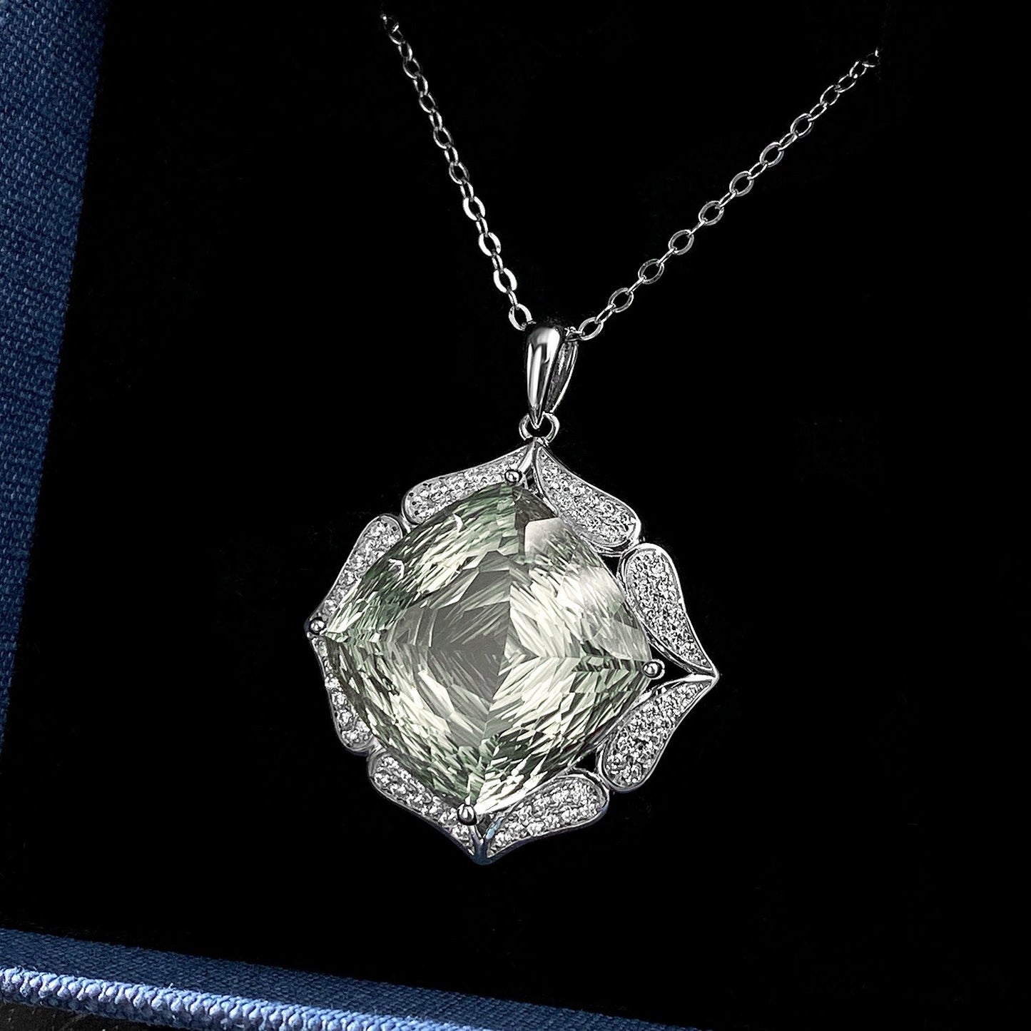 Rose Cut Natural Green Prasiolite Flower Quartz Necklace Elegance for Formal Evenings “Veloria”