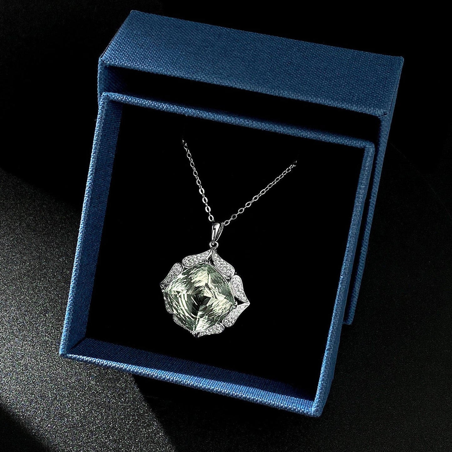 Rose Cut Natural Green Prasiolite Flower Quartz Necklace Elegance for Formal Evenings “Veloria”