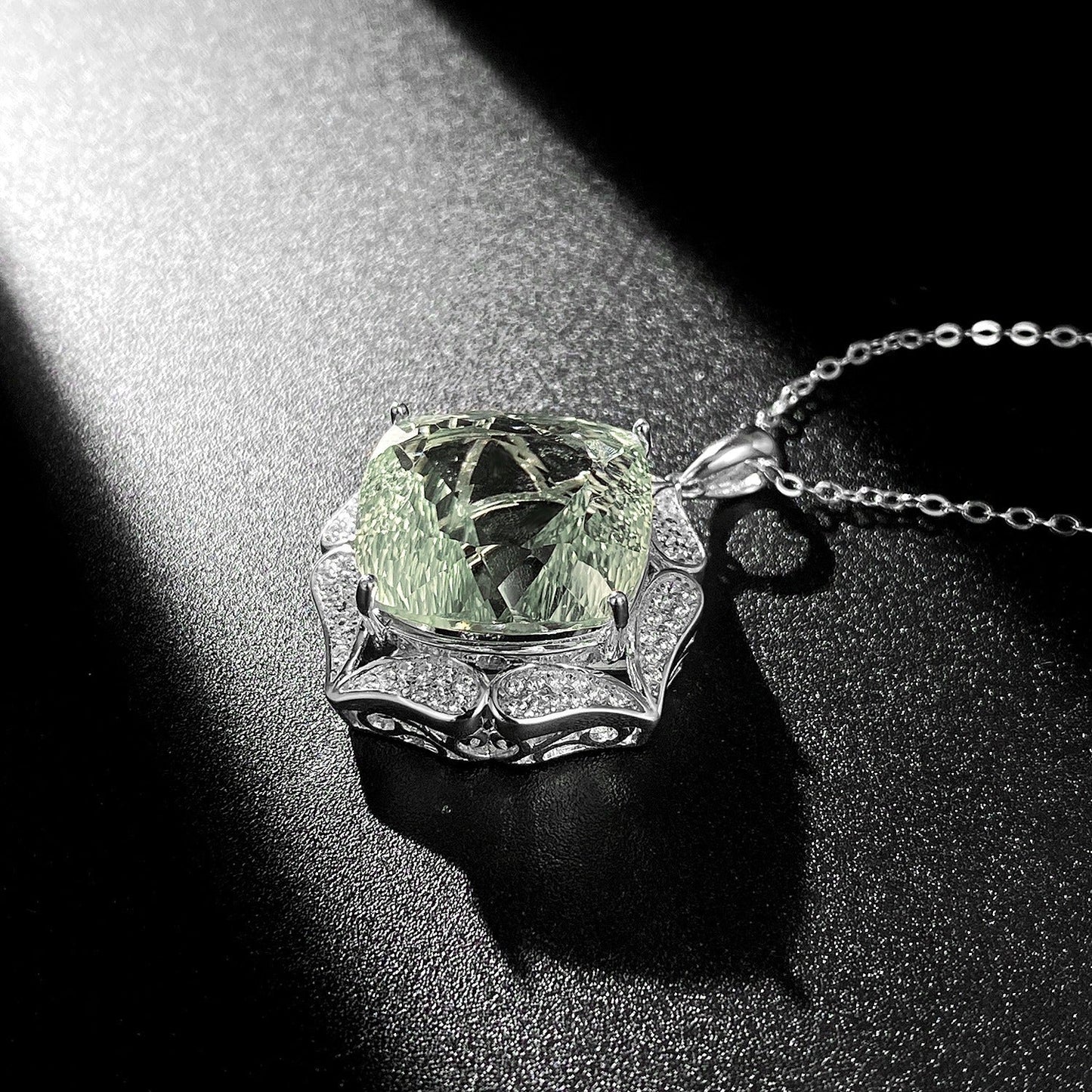 Rose Cut Natural Green Prasiolite Flower Quartz Necklace Elegance for Formal Evenings “Veloria”
