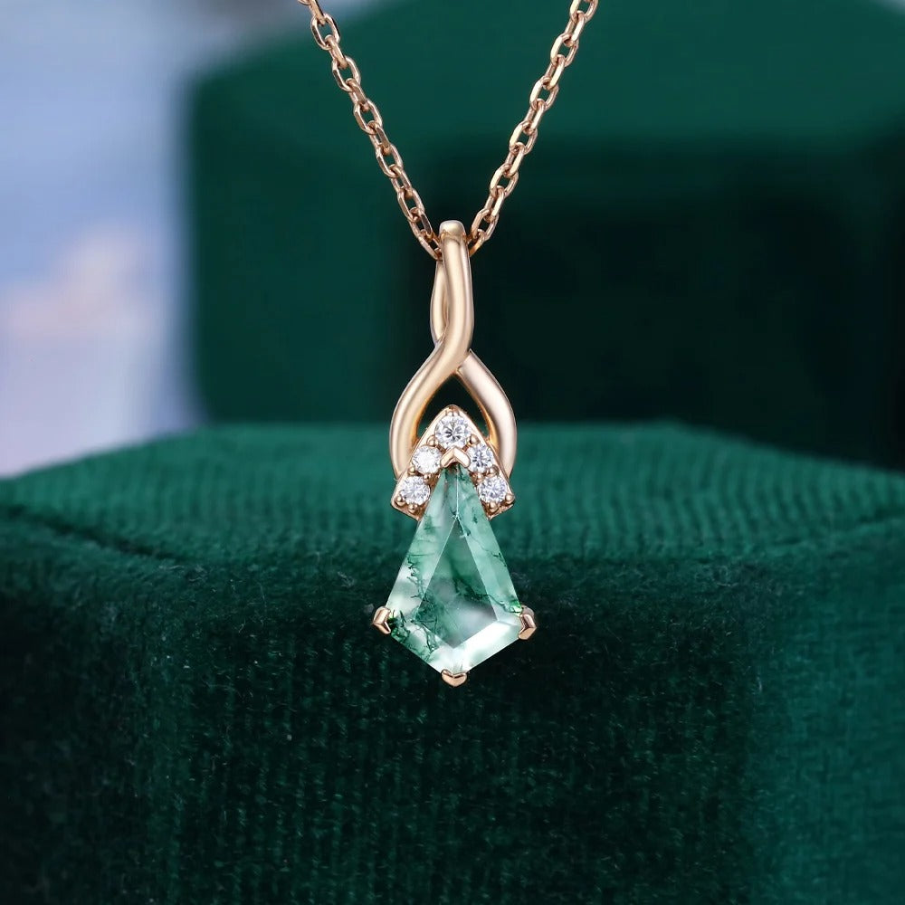Kite Cut Moss Agate Mystical Necklace - ‘Emerald’