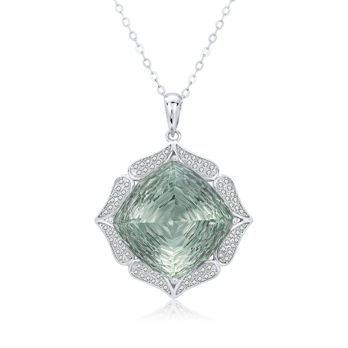 Rose Cut Natural Green Prasiolite Flower Quartz Necklace Elegance for Formal Evenings “Veloria”