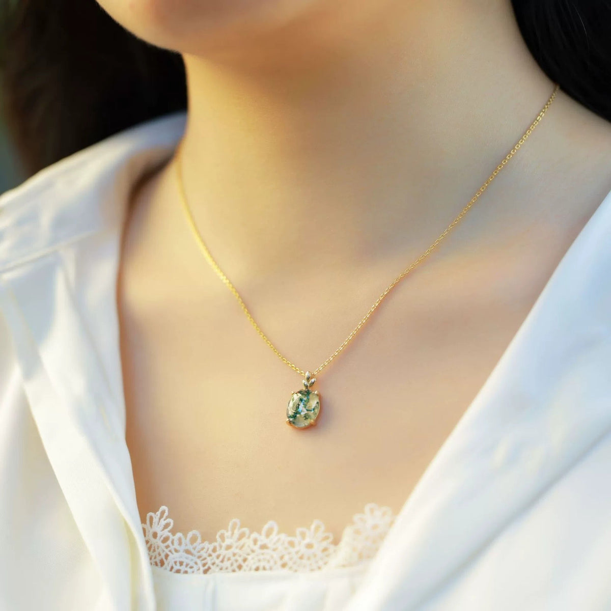 Nature Inspired Green Moss Agate Personalized To My Wife Necklace "Lioren"
