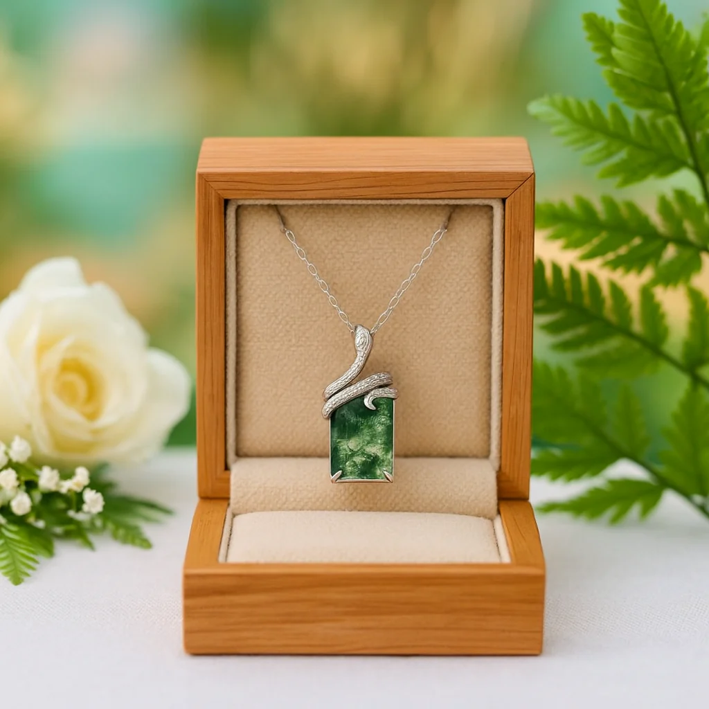 Kite Cut Lab Emerald Mystical Serpent Carved Nature Inspired Necklace - Cloak