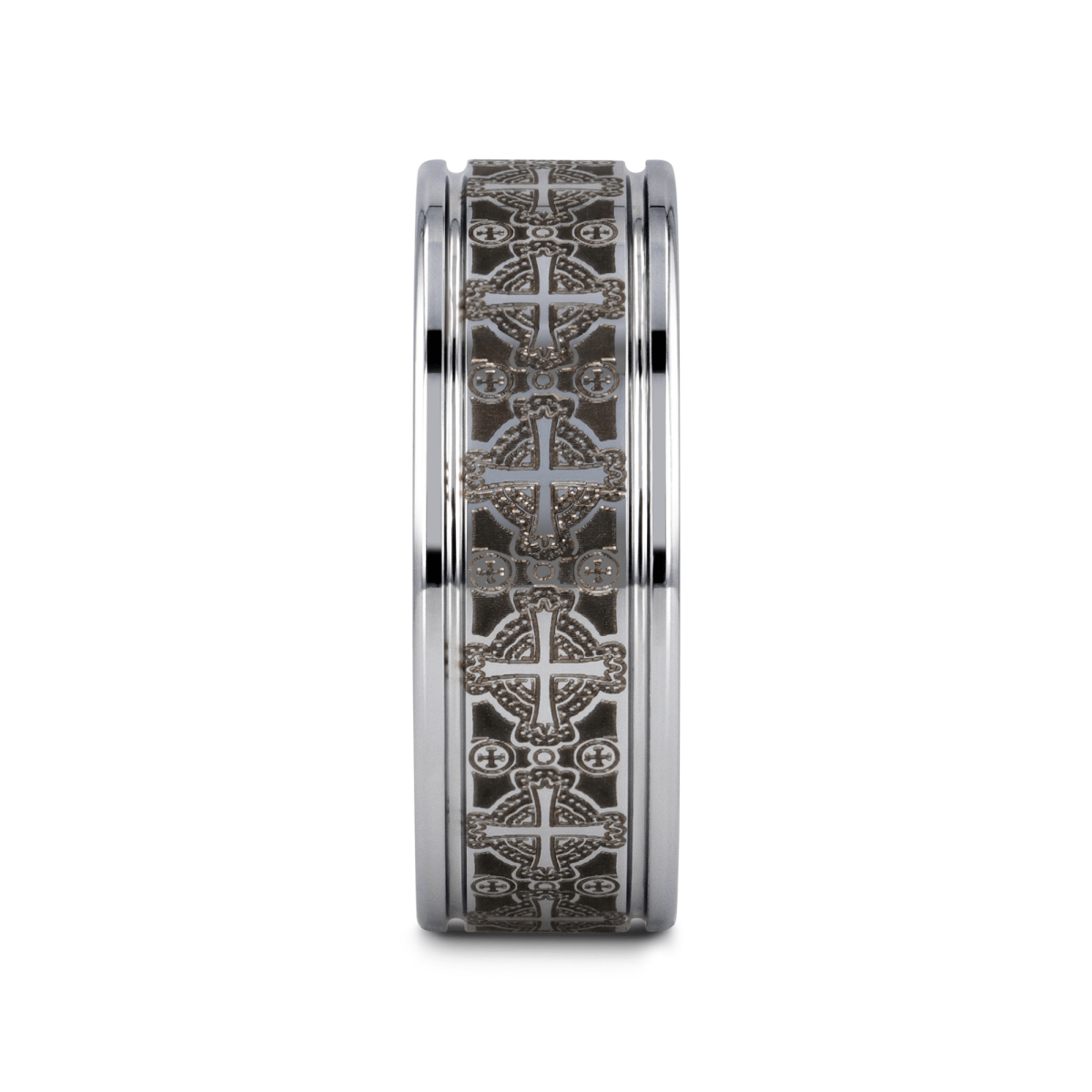 IONA | Tungsten Celtic Cross Wedding Band, Flat, 8mm