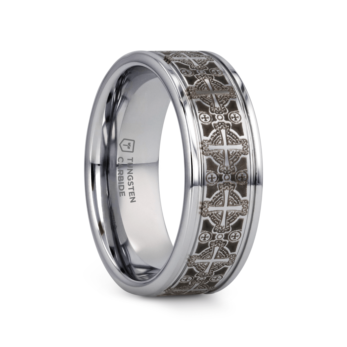 IONA | Tungsten Celtic Cross Wedding Band, Flat, 8mm