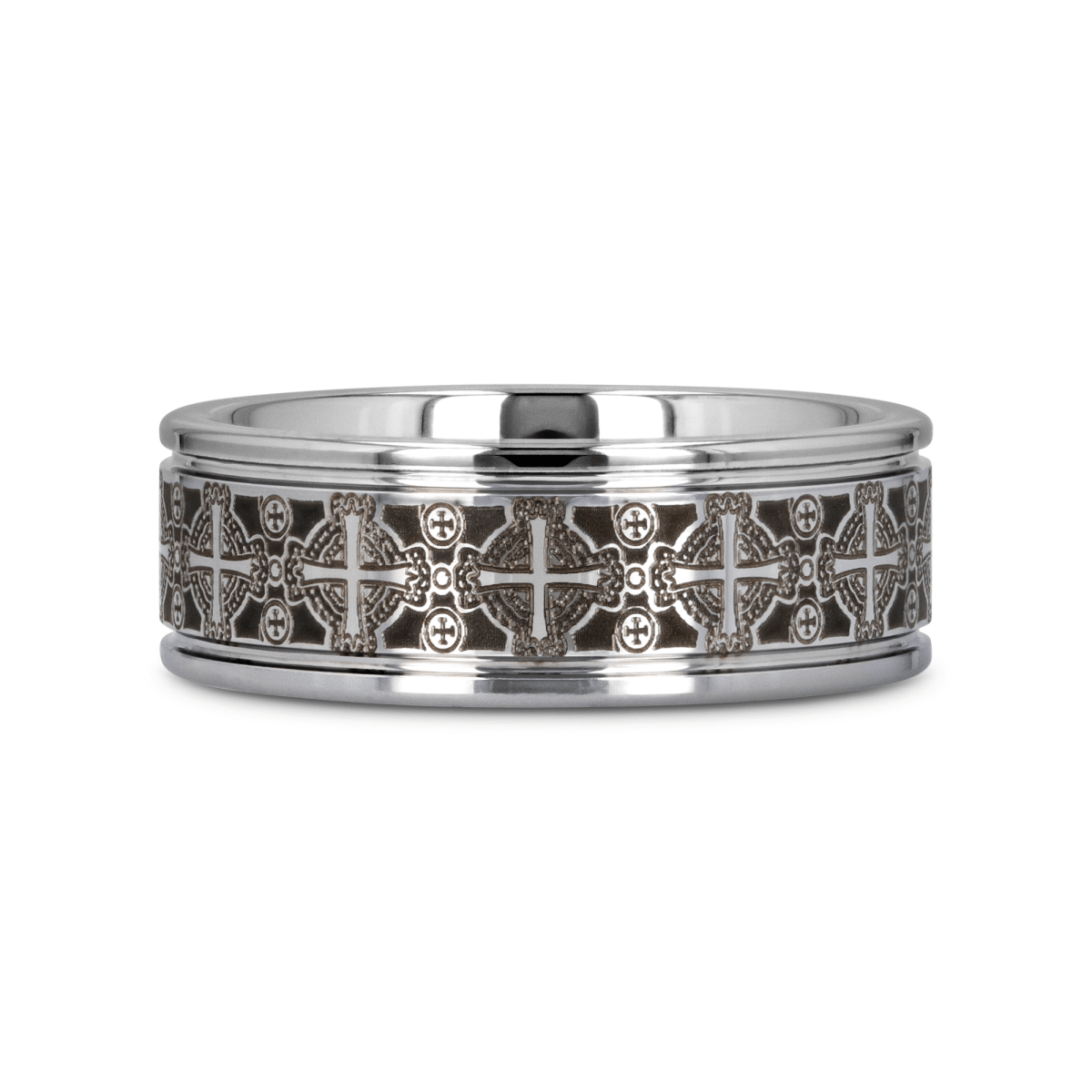 IONA | Tungsten Celtic Cross Wedding Band, Flat, 8mm