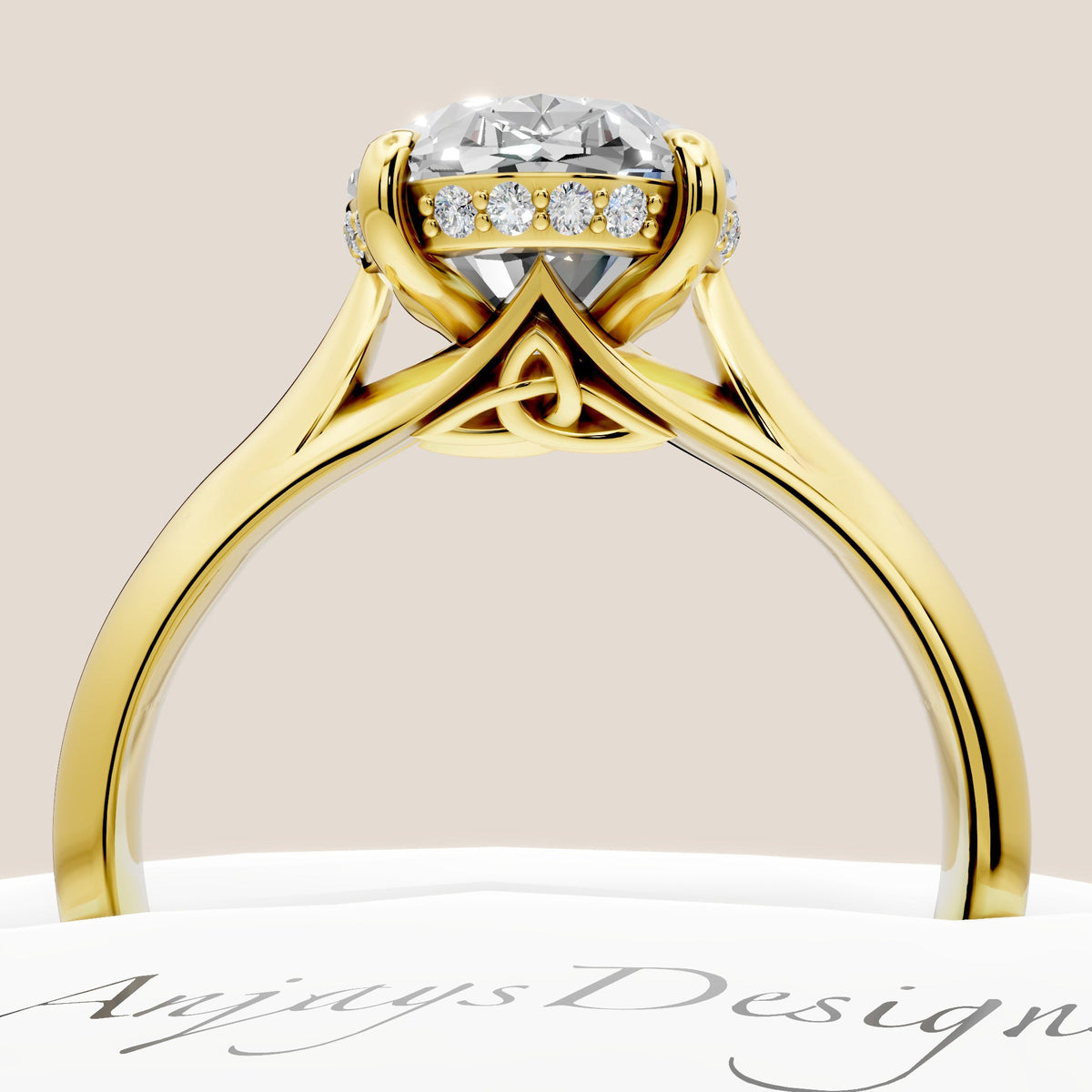 Celtic Diamond Engagement Ring 3 Carat Oval Lab Grown Diamond Hidden Halo Wedding Ring