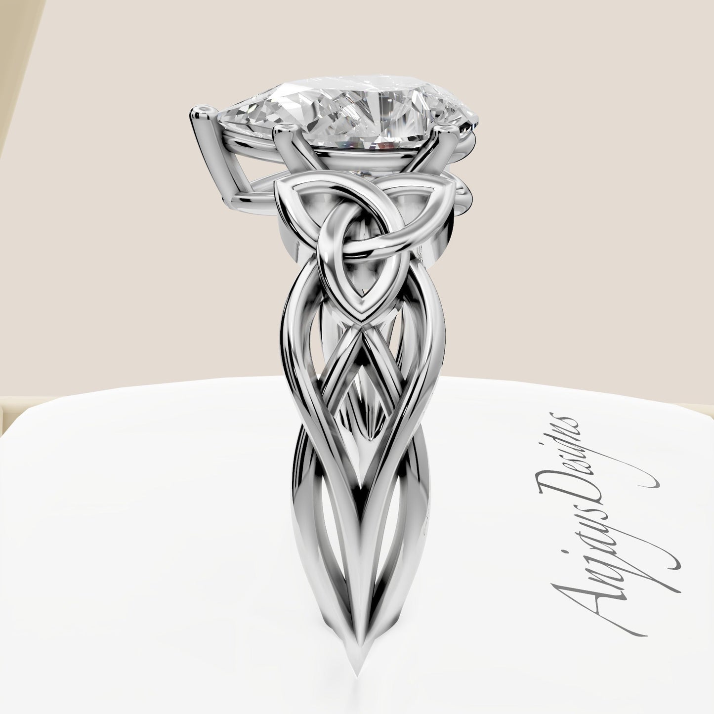 Celtic Engagement Ring 2 Carat Pear Cut Lab Grown Diamond Solitaire Ring