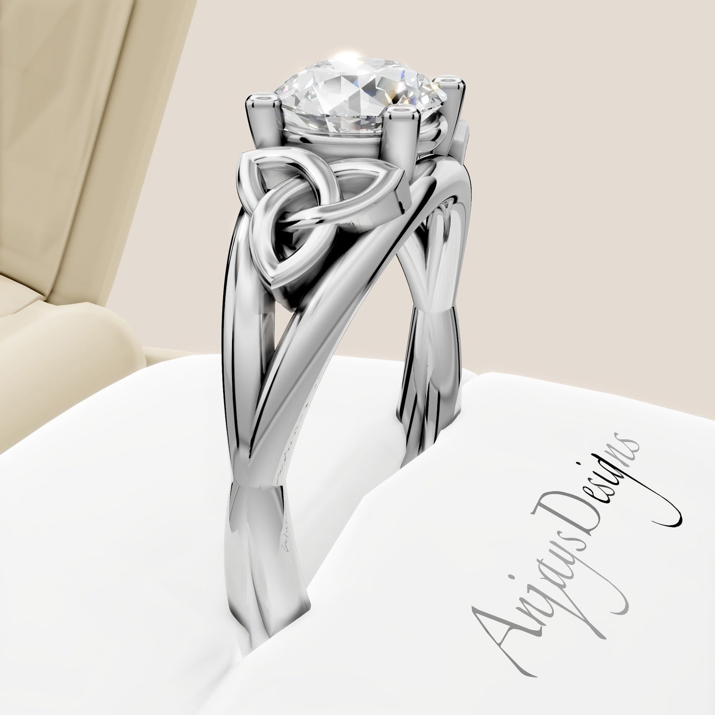 Dainty Celtic Engagement Ring IGI Certified 1 CT Round Lab Grown Diamond Wedding Ring