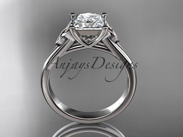 Princess Cut Lab Grown Diamond Ring 14K White Gold Engagement Ring Irish Celtic Engagement Ring IGI Certified