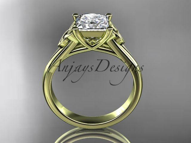Princess Cut Lab Grown Diamond Ring 14K White Gold Engagement Ring Irish Celtic Engagement Ring IGI Certified