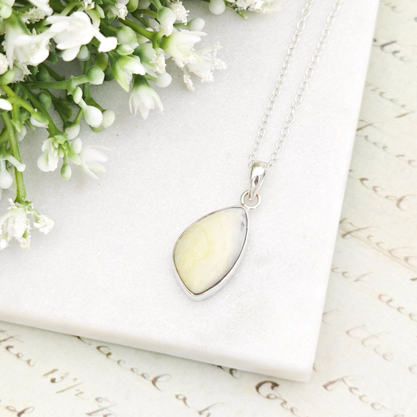 Isle of Skye Marble Pendant | Scotland Gift | 21mm Pale Green Stone | Sterling Silver