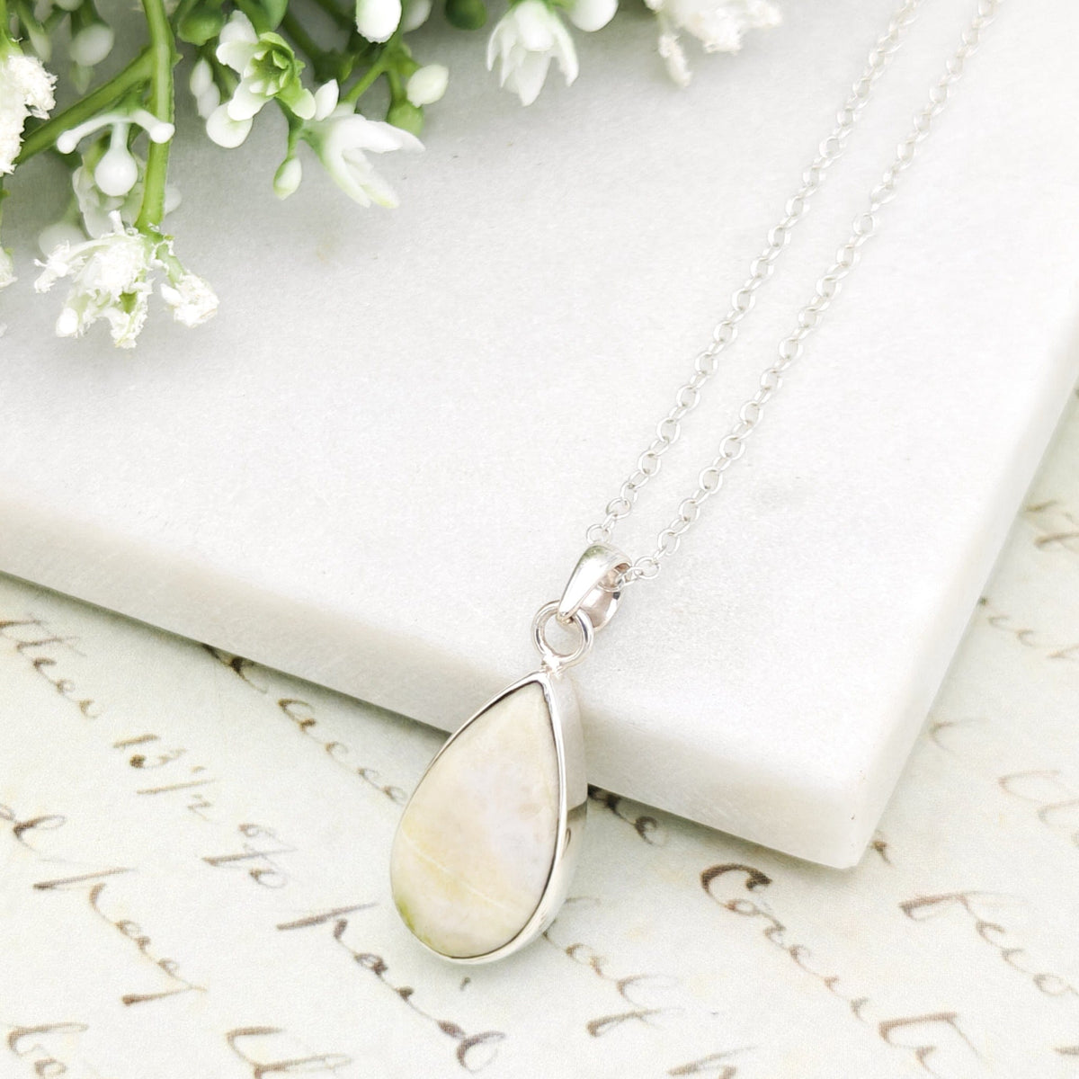 Isle of Skye Marble Pendant | Scotland Gift | 21mm Pale Green Stone | Sterling Silver