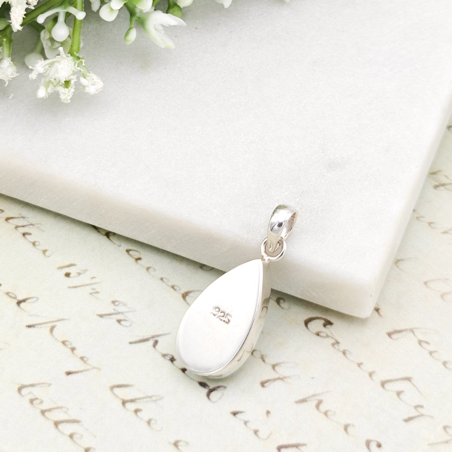 Isle of Skye Marble Pendant | Scotland Gift | 21mm Pale Green Stone | Sterling Silver