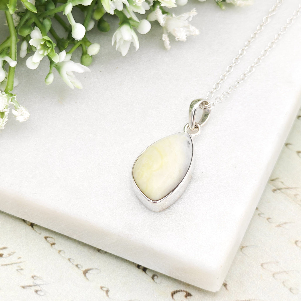 Isle of Skye Marble Pendant | Scotland Gift | 21mm Pale Green Stone | Sterling Silver