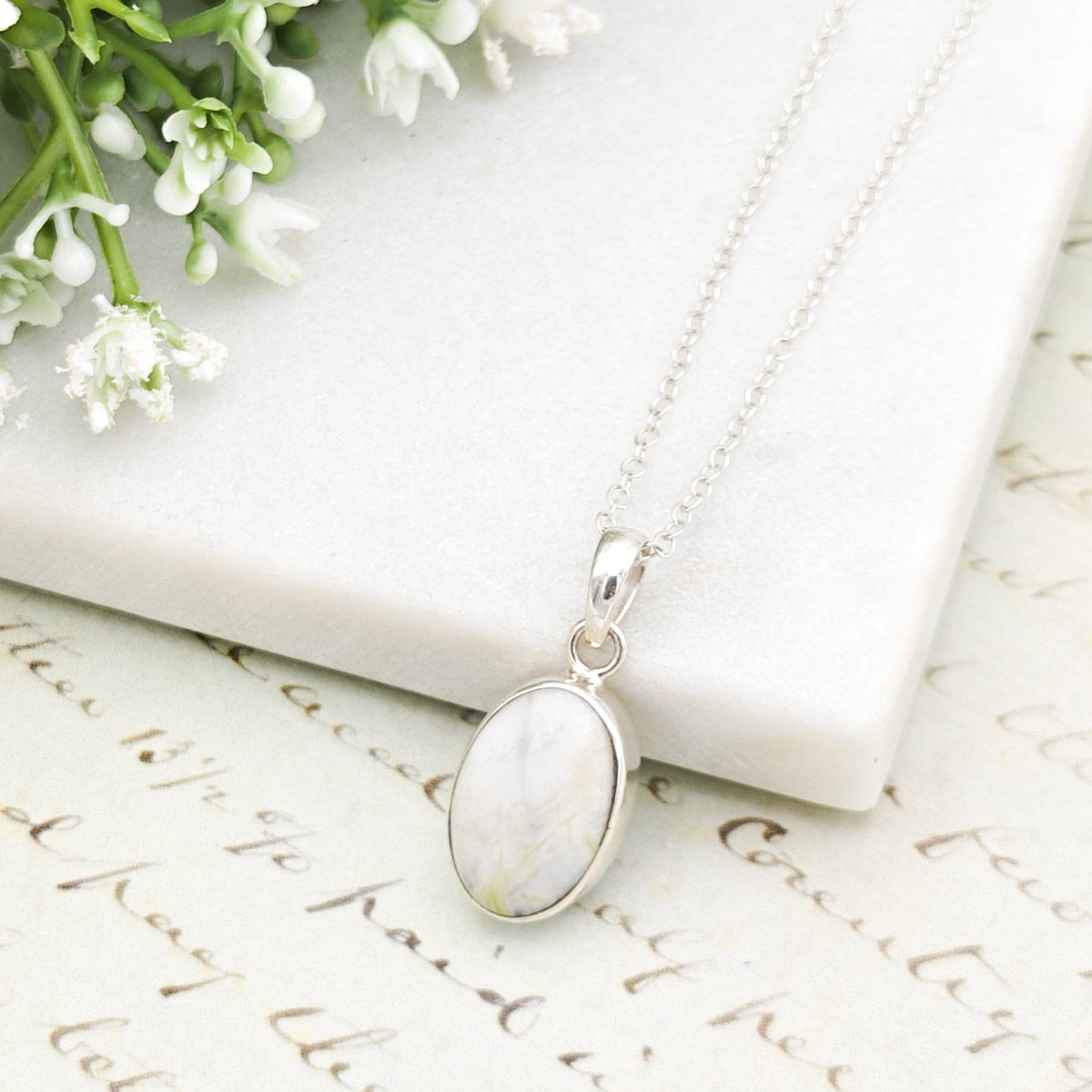 Isle of Skye Marble Pendant | Scotland Gift | 21mm Pale Green Stone | Sterling Silver