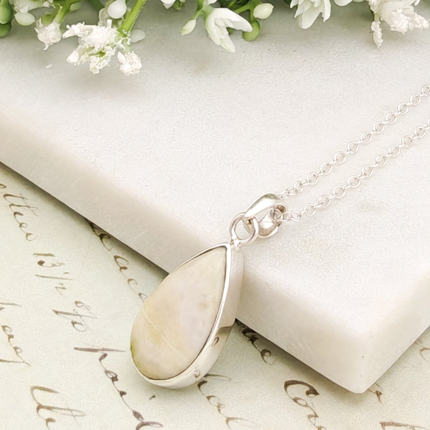 Isle of Skye Marble Pendant | Scotland Gift | 21mm Pale Green Stone | Sterling Silver