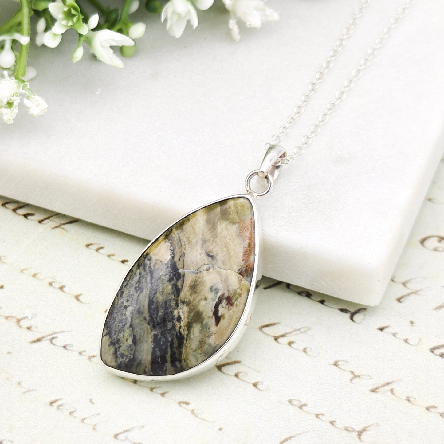 Isle of Skye Marble Pendant | Scotland Gift | 40mm Abstract | Sterling Silver