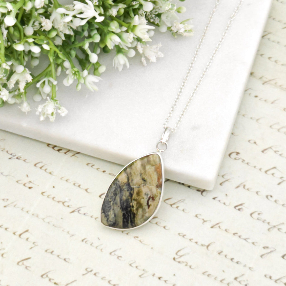 Isle of Skye Marble Pendant | Scotland Gift | 40mm Abstract | Sterling Silver