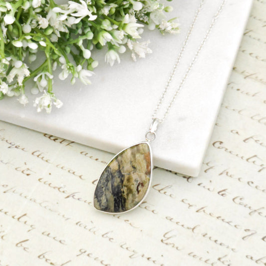 Isle of Skye Marble Pendant | Scotland Gift | 40mm Abstract | Sterling Silver