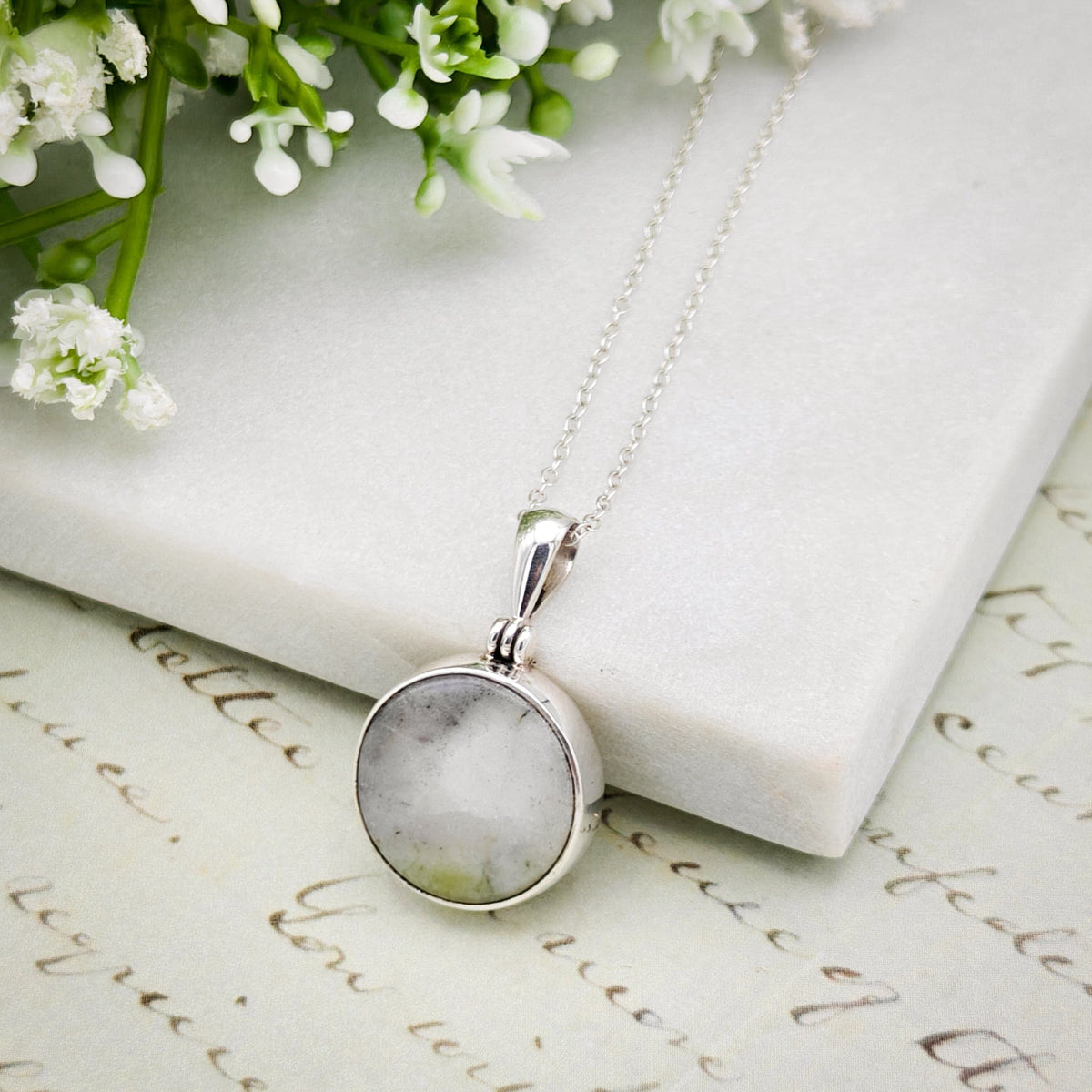 Isle of Skye Marble Pendant | Scottish Gift | 15mm Circular Stone | Sterling Silver