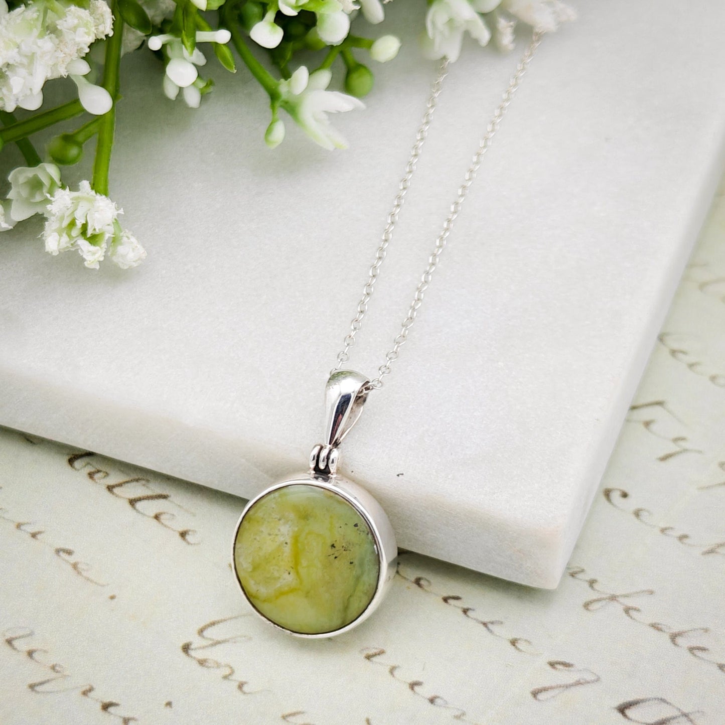 Isle of Skye Marble Pendant | Scottish Gift | 15mm Circular Stone | Sterling Silver