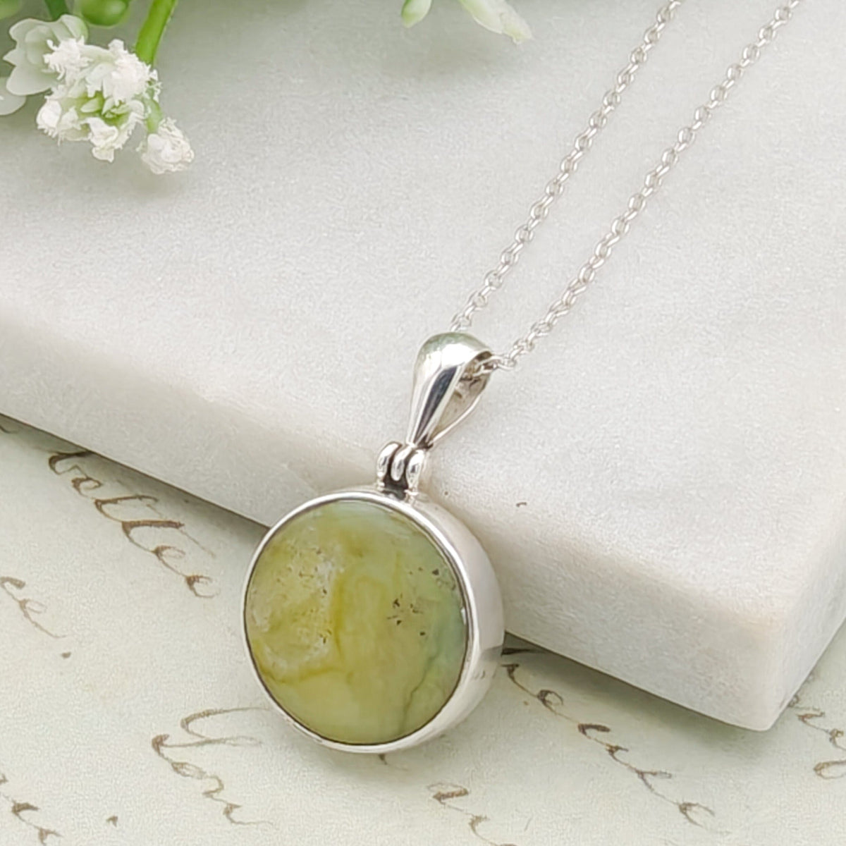 Isle of Skye Marble Pendant | Scottish Gift | 15mm Circular Stone | Sterling Silver