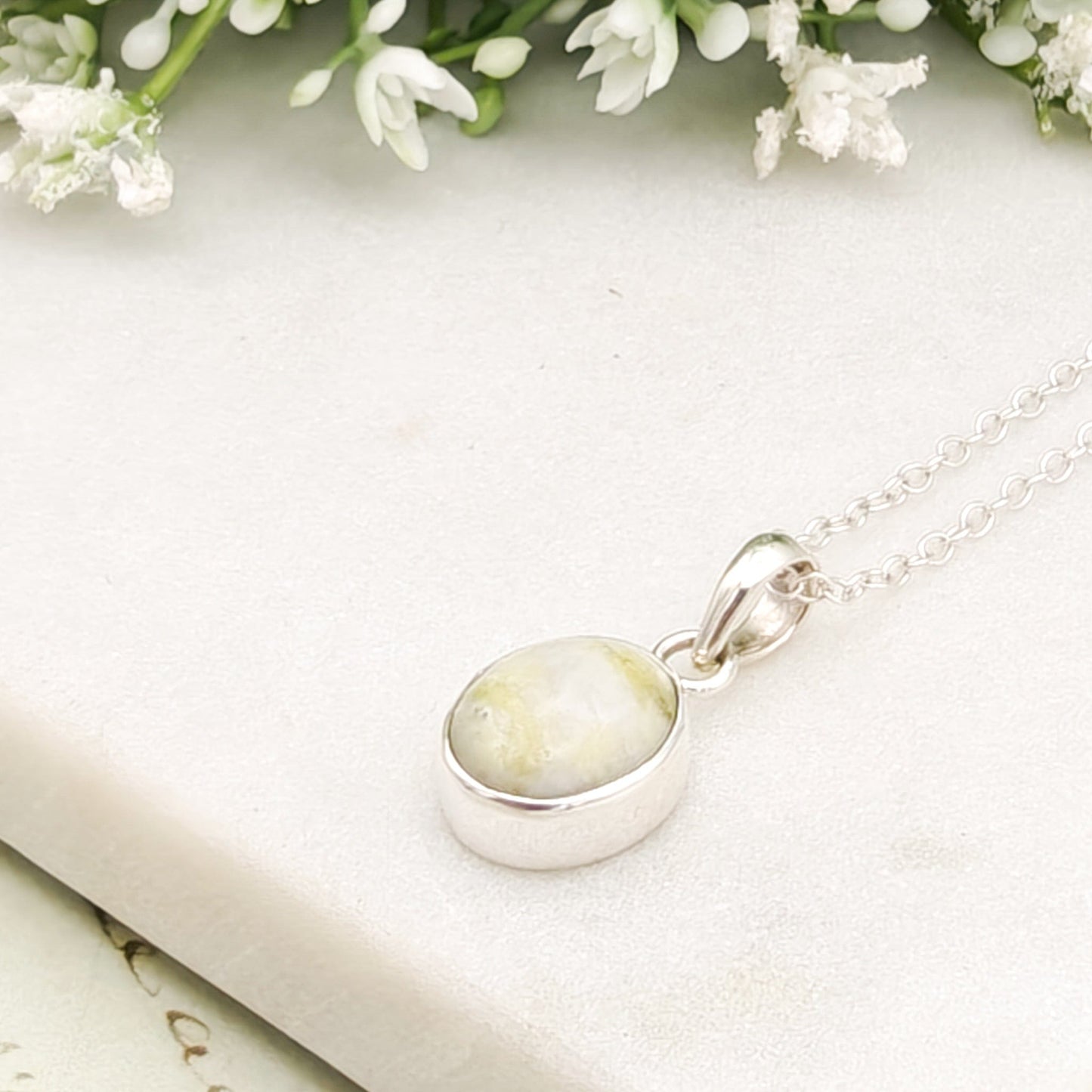 Isle of Skye Marble Pendant | Scottish Gift | 15mm Oval Grey Stone | Sterling Silver